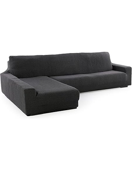 Funda Super Elástica Chaise Longue Brazo Largo Izquierdo (Visto de Frente) | Modelo NOVELE | Gris Oscuro | Protector de Calidad 