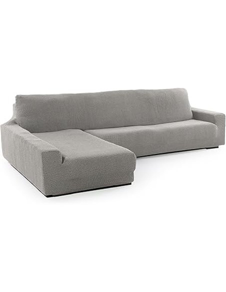 Funda Super Elástica Chaise Longue Brazo Largo Izquierdo (Visto de Frente) | Modelo NOVELE | Gris Claro | Protector de Calidad d