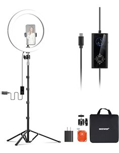 NEEWER 12" 24W Anillo de Luz LED de Alta Potencia para Teléfono con 71" Soporte,Bi Color 2900K-7000K, Entrada USB Tipo C PD, CRI
