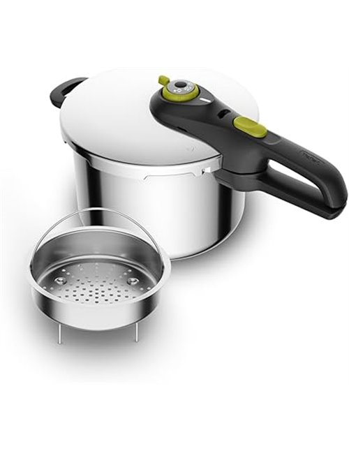 Tefal Secure 5 Neo - Olla a presión de 6L + Cestillo, Ahorro energético hasta 50%, cocción a presión, 2 programas, sistema segur