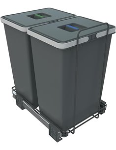 Elletipi PF01 44B2 Ecofil - Cubo de basura de reciclaje con base diferenciada, extraíble, de plástico y metal, gris, 31 x 45 x 4