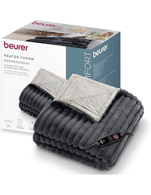 Beurer Stockholm Electric Blanket, Luxury Superior Material Cozy Thermal Blanket with 6 Temperature Levels, Auto Shut Off and Sa