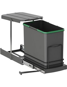EMUCA - Contenedor de reciclaje para mueble de cocina, Cubos de basura bajo fregadero 24 L, fijación inferior y extracción manua