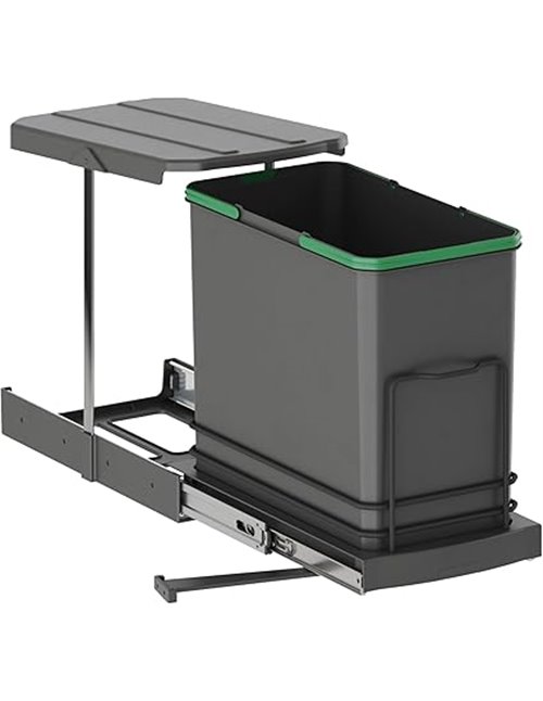 EMUCA - Contenedor de reciclaje para mueble de cocina, Cubos de basura bajo fregadero 24 L, fijación inferior y extracción manua