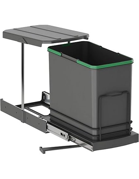 EMUCA - Contenedor de reciclaje para mueble de cocina, Cubos de basura bajo fregadero 24 L, fijación inferior y extracción manua