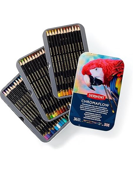 Derwent Chromaflow Estuche de 36 Lápices, Núcleo de 3.5mm y Gran Dureza, Textura Suave y Fácil de Mezclar, Ideal para Dibujar, P