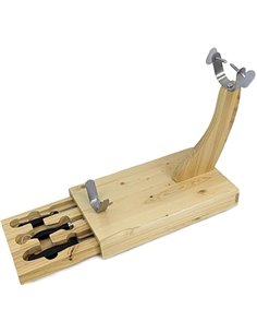 Fackelmann Ham Stand with Removable Drawer with Ham Knife, Chaira and Peeling Knife, Fresh Design, Pine Wood and Stainless Steel