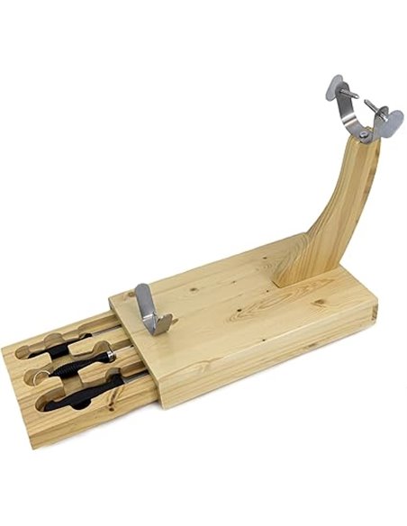 Fackelmann Ham Stand with Removable Drawer with Ham Knife, Chaira and Peeling Knife, Fresh Design, Pine Wood and Stainless Steel