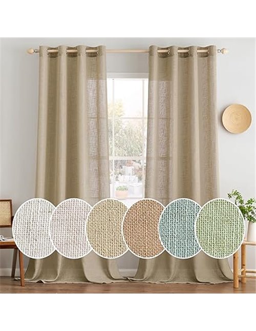 MIULEE Juego de Cortinas de Lino Translúcido de Dos Piezas con Ojales Cortinas Modernas para Dos Puertas de Balcón Cortinas para
