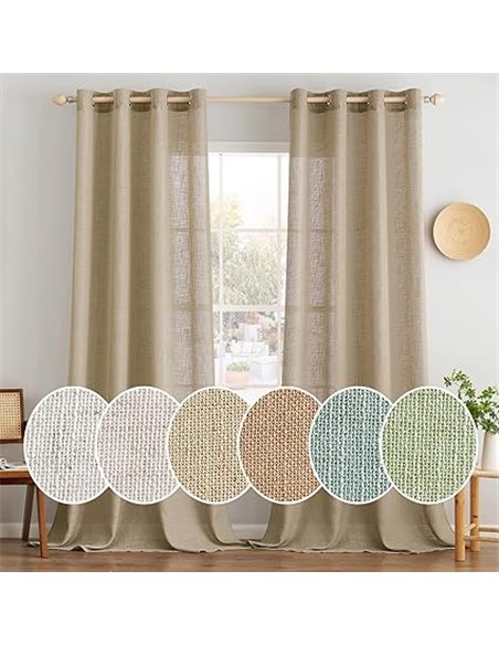MIULEE Juego de Cortinas de Lino Translúcido de Dos Piezas con Ojales Cortinas Modernas para Dos Puertas de Balcón Cortinas para