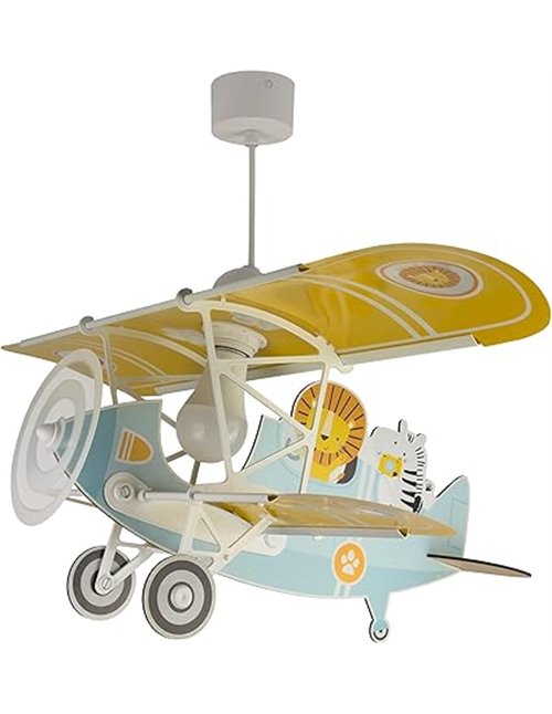 DALBER, Lámpara infanil de techo para niños, colgante avión León modelo 54602, E27-15W, azul, lámparas infantiles, luz segura e 