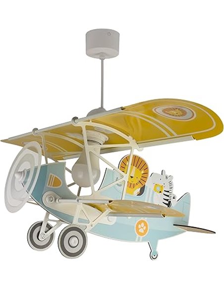 DALBER, Lámpara infanil de techo para niños, colgante avión León modelo 54602, E27-15W, azul, lámparas infantiles, luz segura e 