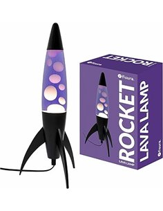 Fisura - Lámpara de lava azul “rocket”. Base blanca, líquido azul y lava blanca. Lámpara de lava retro con bombilla de repuesto.
