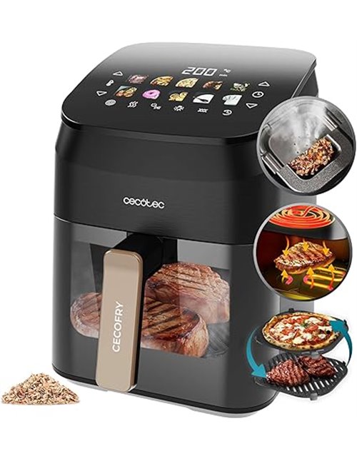 Cecotec Air Fryer without Oil 4.5L Double Resistance Grill Iron Integrated Smoker Air Fryer Cecofry&Grill Smokin' 4500. 1900W, A