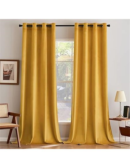 MIULEE Cortinas Terciopelo Amarillo Mostaza Salon Modernas 2 Piezas, Cortinas de Terciopelo Suave Semiopacas con Ojales, Cortina