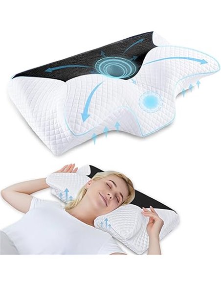 HOMCA Almohada Cervical de Espuma Viscoelastica, Almohada Ortopedica para Soporte de Cuello, Almohadas Ergonómico para Dormir de