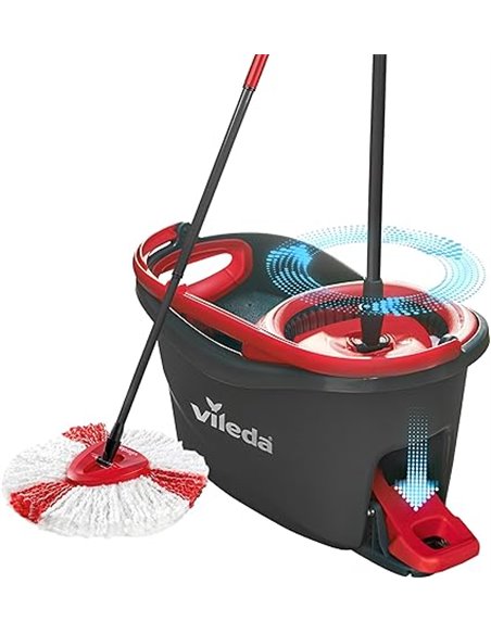 Vileda Turbo Mop Bucket Set for Floor Rotating with Pedal - Telescopic Handle 85-123 cm - 2 in 1 Microfiber Head - Love it Clean