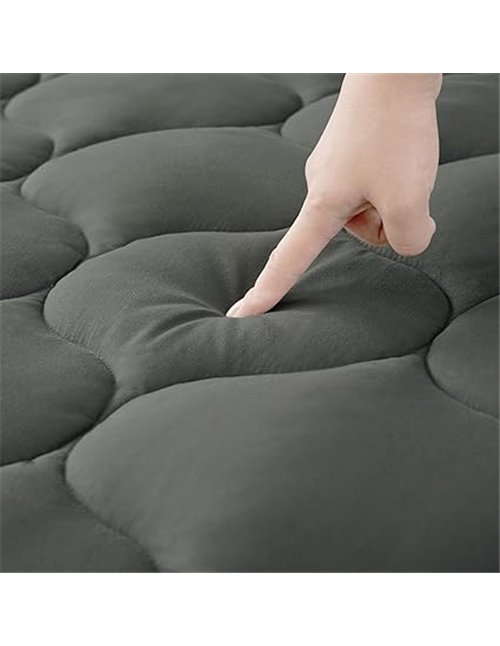 Topper para colchones de 140 x 200 cm, suave, con bolsillos profundos, protector de colchón lavable a máquina, color gris oscuro
