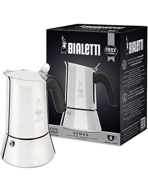 Bialetti Cafetera Venus, Mango Anti-escaldaduras, Apta para Inducción, 6 Tazas (235ml), Acero Inoxidable