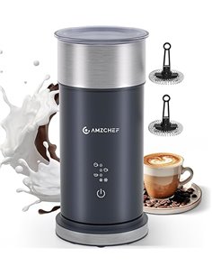 AMZCHEF Electric Milk Frother 4 in 1 IPX6 - Hot and Cold Foam in 80s, 240ml Milk Warmer, Stainless Steel, Home Use