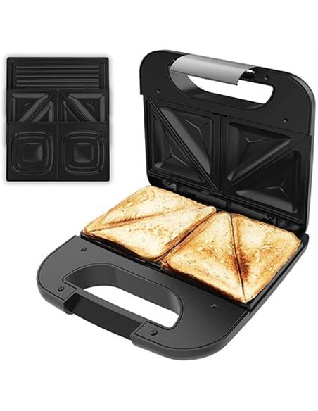 Cecotec Rock'nToast Combo Sandwich Maker, 800 W, 2 Sandwiches with Stainless Steel Finishes, 3 Interchangeable Plates with Non-S