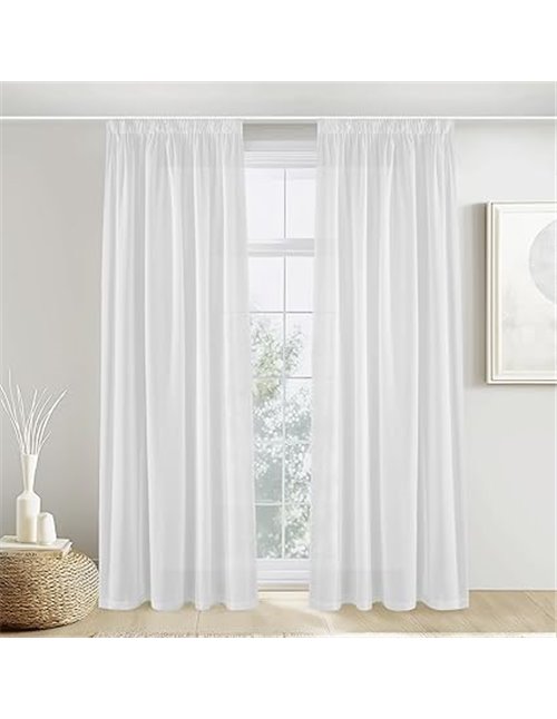 PONY DANCE Linen Bedroom Curtains, Semi Opaque Curtains with Hooks for Rails, 2 Pieces for Living Room/Children's Room/Dining Ro