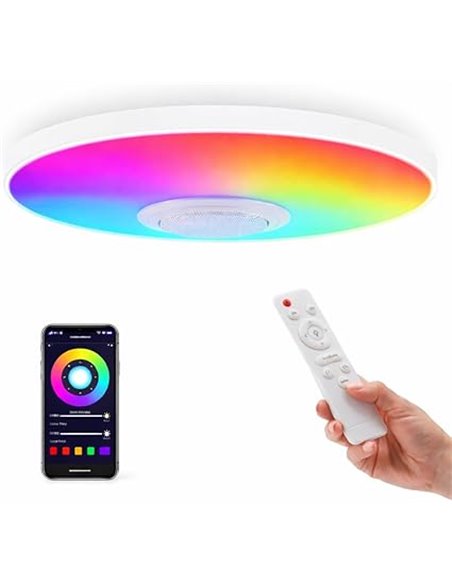 M Ledme - Plafón de Techo LED Magic Regulable de 25W, Temperatura y color de luz Personalizable RGB+CCT, Ángulo 180º, IP20, con 
