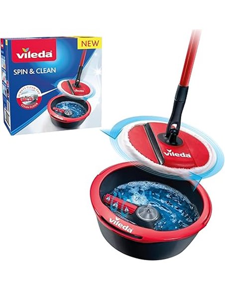 Vileda Spin & Clean Sistema de Fregado, Rojo y Negro, 335 x 176 x 343 mm