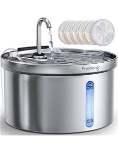 FEELNEEDY 3.5L Stainless Steel Cat Fountain – Automatic Cat Fountain – Ultra-Quiet with 3 Stage Filtration, Keeps Water Fresh wi