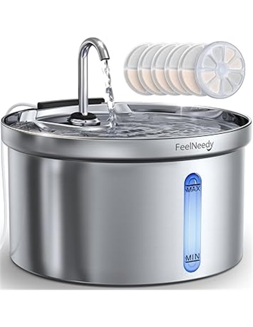 FEELNEEDY 3.5L Stainless Steel Cat Fountain – Automatic Cat Fountain – Ultra-Quiet with 3 Stage Filtration, Keeps Water Fresh wi