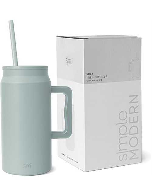 Simple Modern Vaso Térmico con Asa y Pajita | Taza Termica Jarra de Agua Grande de Acero Inoxidable Aislada | Regalos para Mujer