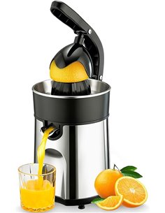 Cozary Electric Orange Squeezer, 2 Cones of Different Size, Stainless Steel Body and Filter, Continuous Pour with Lever, Dishwas