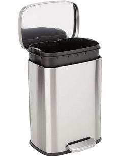 Amazon Basics Cubo de basura rectangular pequeño antimanchas con pedal suave, baño, dormitorio o salón, acero inoxidable cepilla