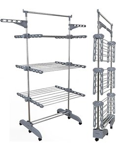 PORTENTUM Tendedero Vertical Plegable 14 cm – 5 Niveles y 58 Ganchos para Perchas – hasta 40 kg – Tenderete 24 Barras de Secado 