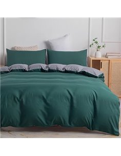 Gezu Funda nórdica verde oscuro 140x200cm gris oscuro liso reversible juego de cama para 1 persona microfibra con cremallera con