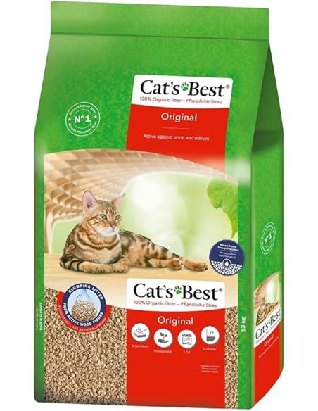 Cat's Best EcoPlus 40L (17.2 kg) Cat Litter for Cats up to 7 Weeks of Use, Biodegradable Organic Plant Fibre Litter