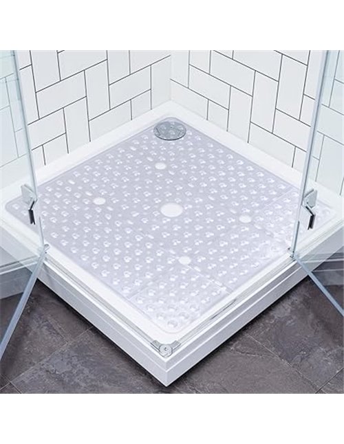 Non-Slip Shower Mat, Large Square Bath Mat, 70 x 70 cm with Suction Cups, Washable Antibacterial Bathtub Mat for Shower, Bathtub