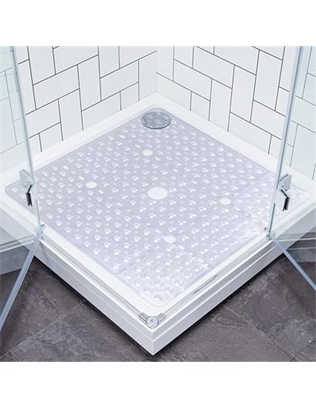 Non-Slip Shower Mat, Large Square Bath Mat, 70 x 70 cm with Suction Cups, Washable Antibacterial Bathtub Mat for Shower, Bathtub