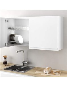 Kit Escurridor de Platos y Vasos de Acero con Bandeja Recoge Aguas para Mueble de Cocina, Ancho 465 mm