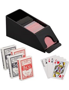Relaxdays Repartidor Cartas, Dispensador para 4 Barajas, Accesorios Blackjack, Plástico, 10 x 10 x 25 cm, Negro