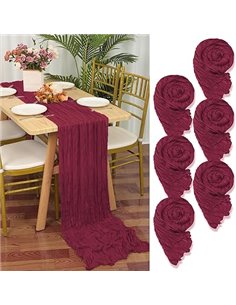 YMHPRIDE 6 caminos de mesa de gasa borgoña, 90 x 300 cm, vino tinto, camino de mesa para queso, para bodas, despedidas de solter