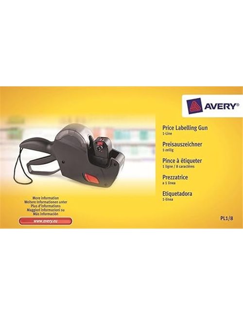 Avery España PL1/8 Etiquetadora manual para precios de 1 línea y 8 caracteres - números y símbolos, diseño ergonómico y estructu