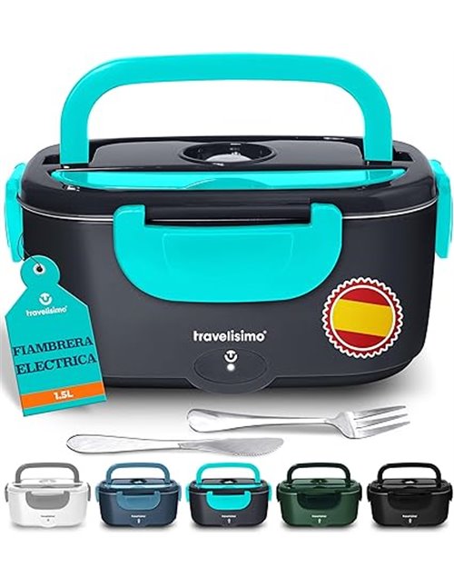TRAVELISIMO Fiambrera Electrica 100W Taper Electrico para Comida 1,5L Fiambrera Termica 3 en 1 12V/24V/220V - Fiambreras Comida 