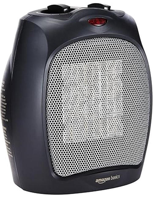 Amazon Basics Calefactor de cerámica, 1800 W, con termostato ajustable, Negro