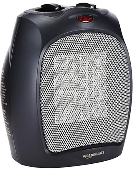 Amazon Basics Calefactor de cerámica, 1800 W, con termostato ajustable, Negro