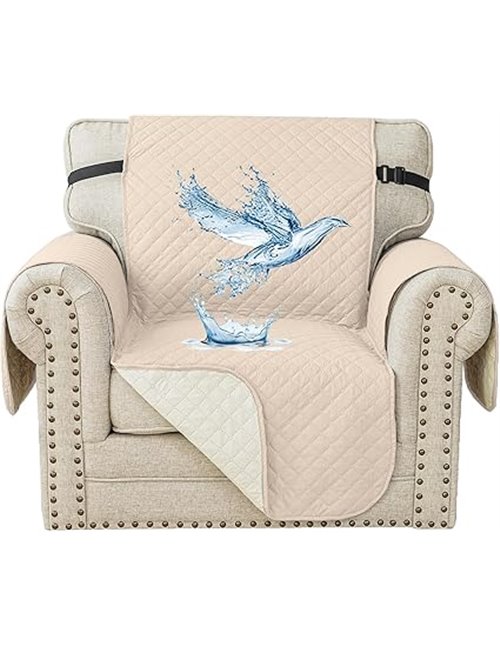 Waterproof Sofa Cover for 1 Seater Sofa, Anti-Scratch, Non-Slip, with Side Pockets, Anti Cats Scratches and Pets Dogs, Stain Res
