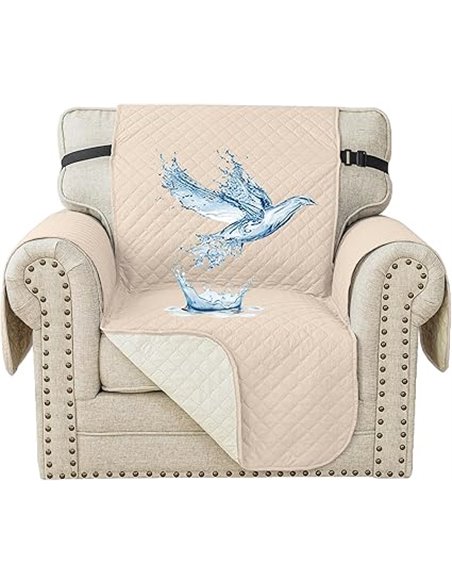 Waterproof Sofa Cover for 1 Seater Sofa, Anti-Scratch, Non-Slip, with Side Pockets, Anti Cats Scratches and Pets Dogs, Stain Res