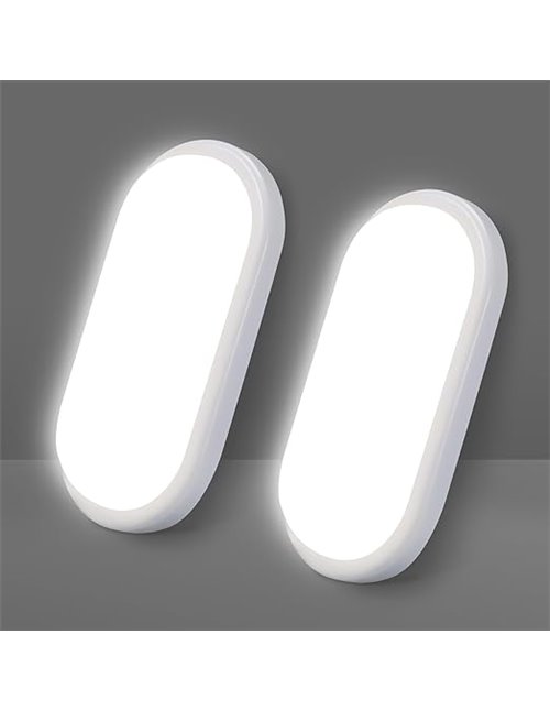VivaLet 2 Piezas Aplique Pared Exterior/Interior 12W 1200LM, Plafon LED Techo 4000K, Luz Exterior Ovalada IP54 Impermeable, Lamp