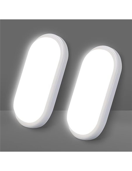 VivaLet 2 Piezas Aplique Pared Exterior/Interior 12W 1200LM, Plafon LED Techo 4000K, Luz Exterior Ovalada IP54 Impermeable, Lamp