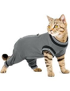 Cat Op Bodysuit for Dogs and Cats, Post-Surgery Clothes with Legs for Neutering, Recovery Suit for Rear Leg Surgery (Grey, L)